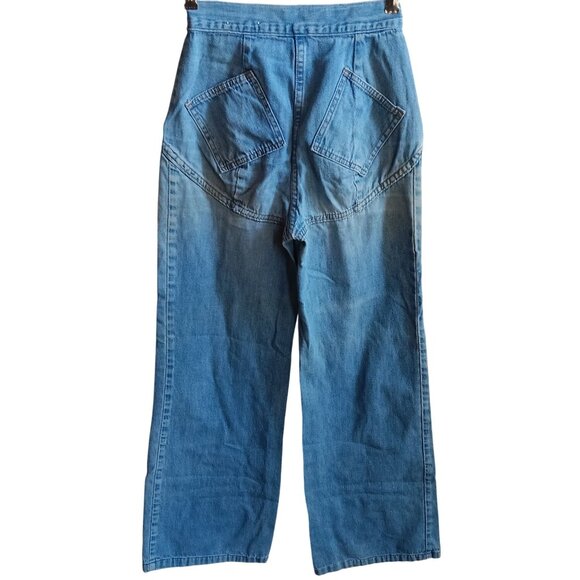 22x29 Vintage Jeans 1970's High-Waisted Wide Leg Denim Dual Front & Back Pockets - Picture 2 of 6